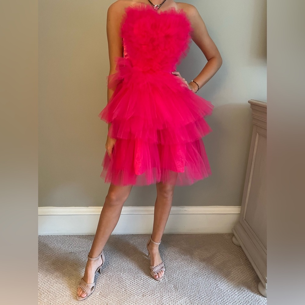 Hoco true hot pink ruffle dress